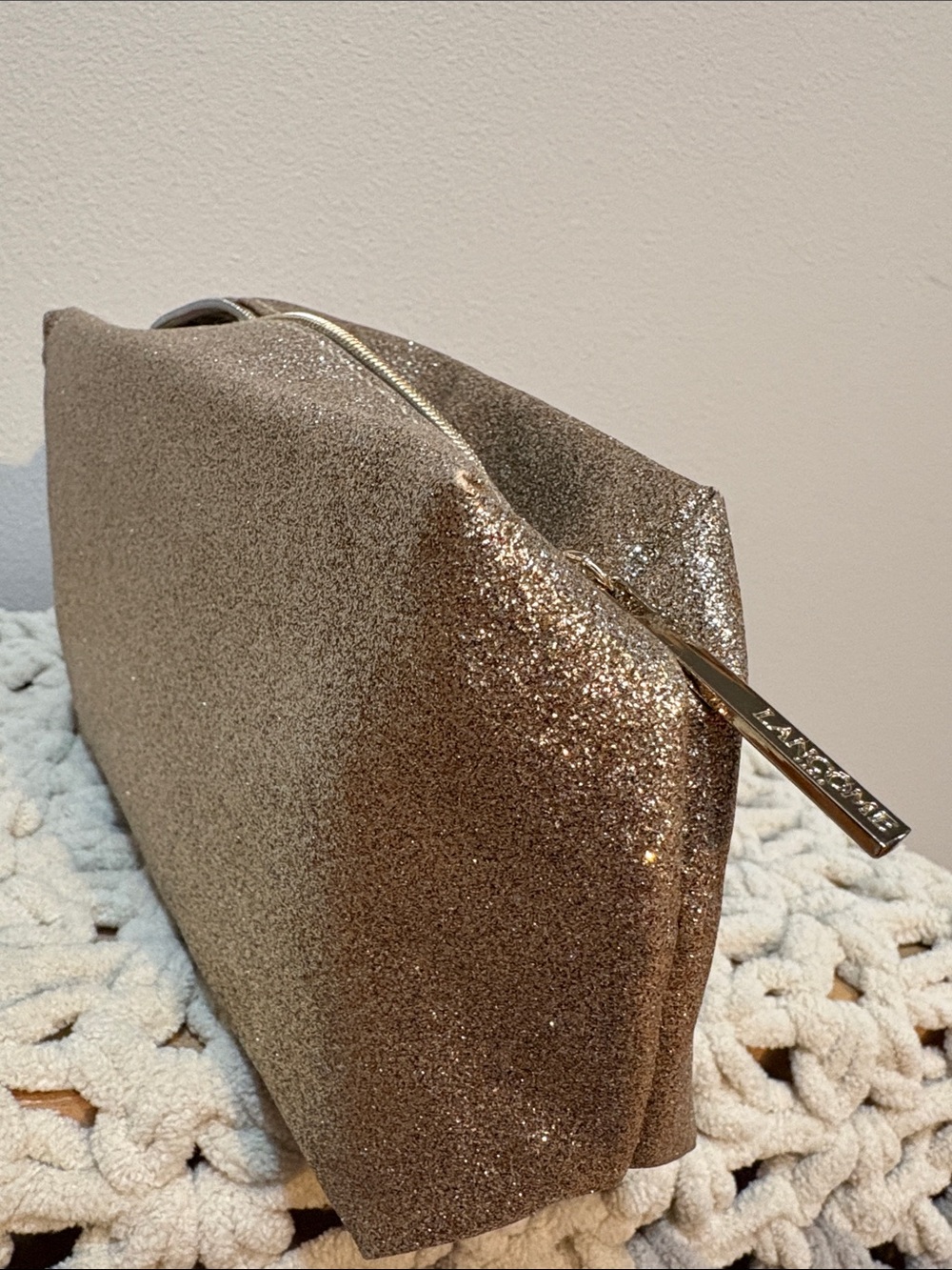 Lancome Glitter Zip Cosmetic Pouch - Gold